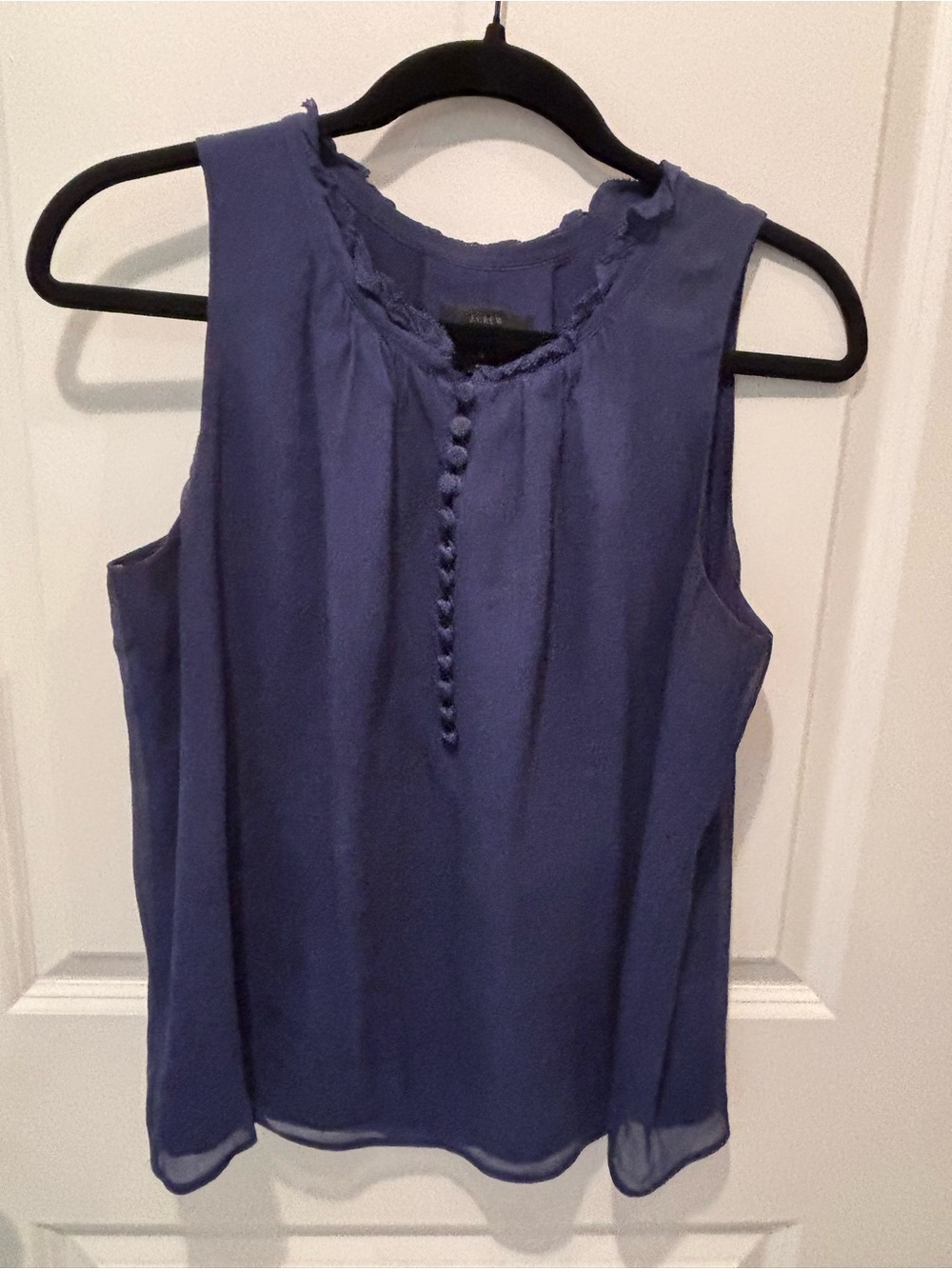 J. Crew Sleeveless Navy Blouse with Front-Covered Buttons